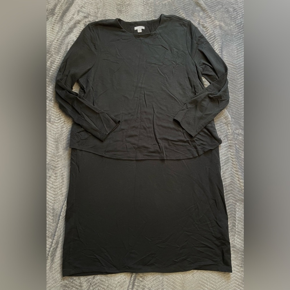 J.Jill PureJill Black Jersey Layered Look Tiered Long Sleeve Dress Large